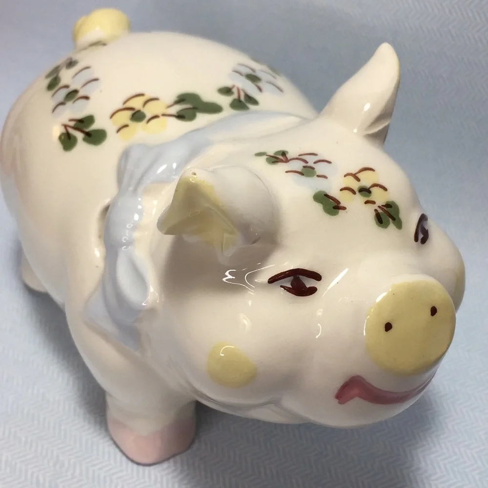 Vintage Smiling Pig Blue And Floral Design - Picture 6 of 15